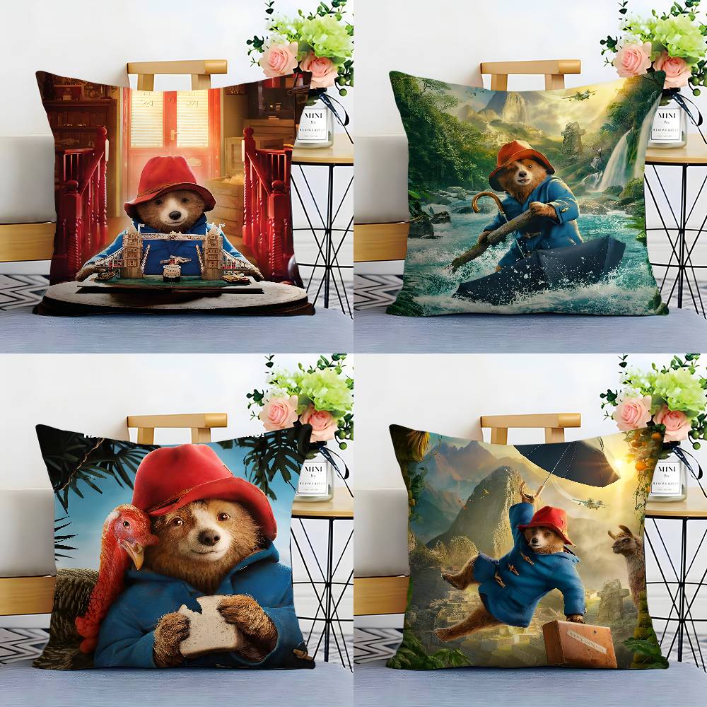 Cute P-Paddington Bear Pillow Case Plush Fabric Soft Double Sided Print Sofa Cushion Cover Throw Pillow Covers