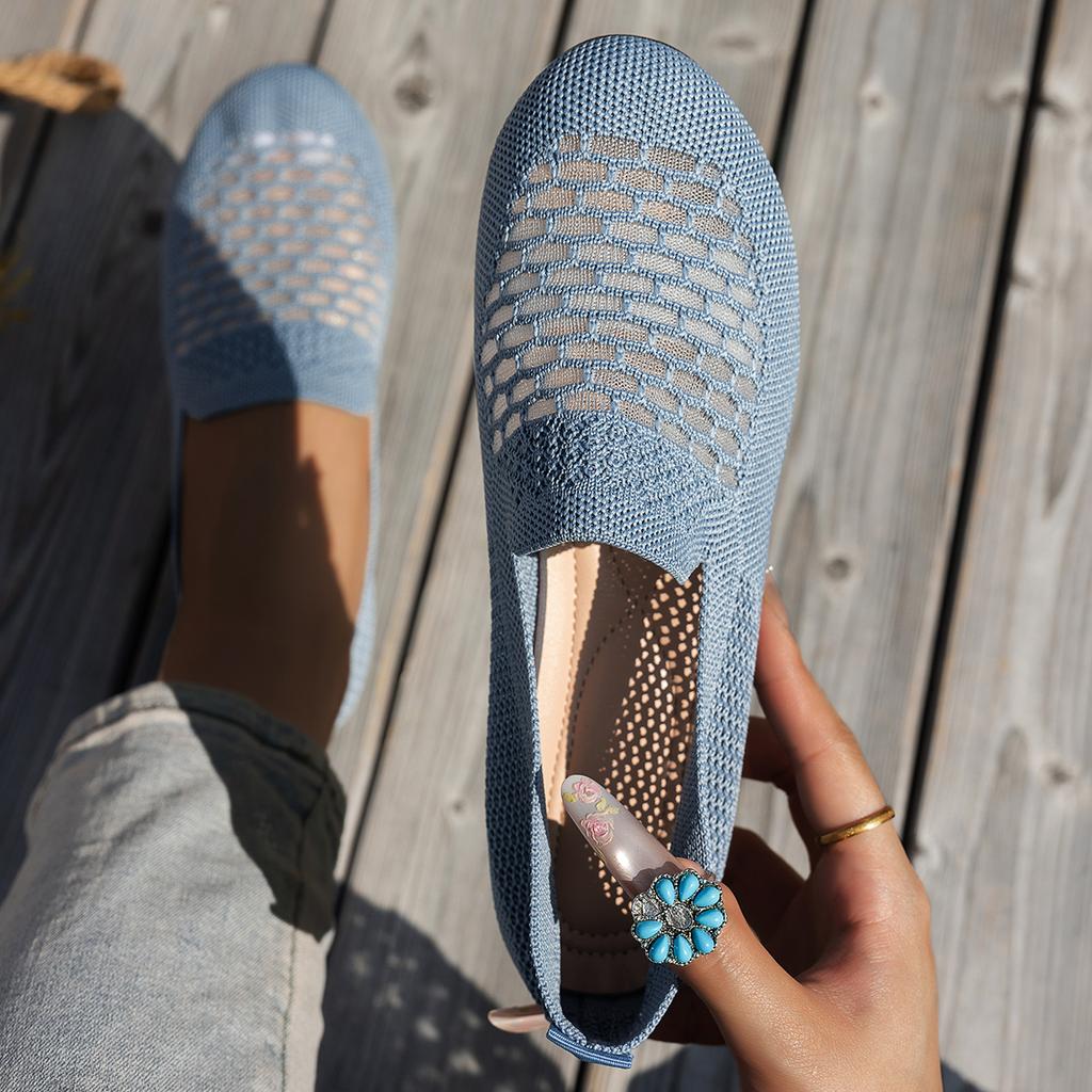 Fashion Round-toe Four-Season Walking Shoes, Flat Slip-On Casual Shoes with Mesh Design, Comfortable Women's Shoes for Lazy Wear