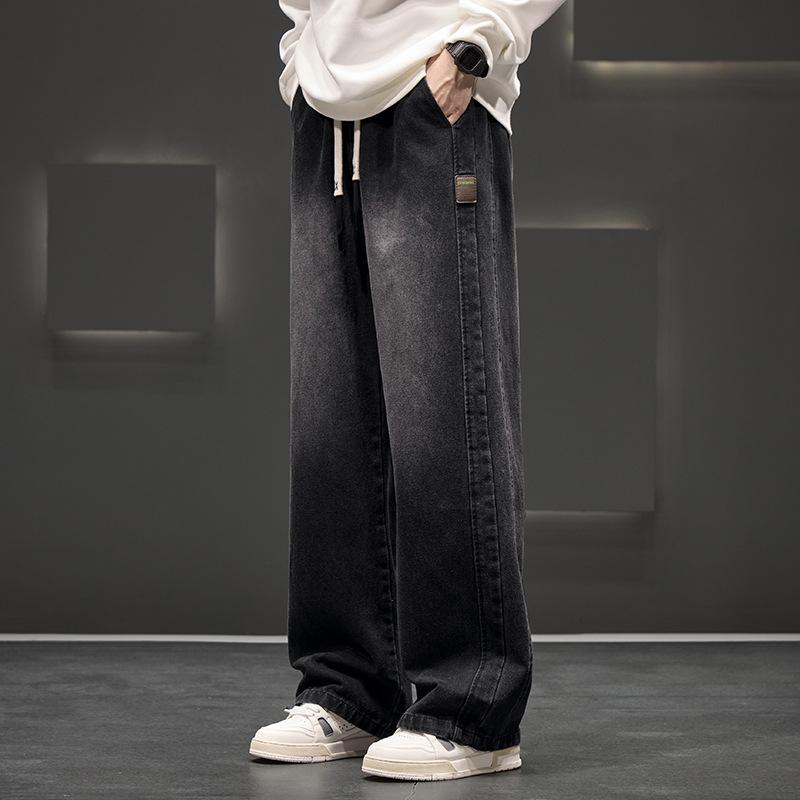 Men Autumn Wide Leg Washing Jean Pants Men Trousers Neutral Solid Color Loose Casual Straight Outdoor Fashion Pants Big Size