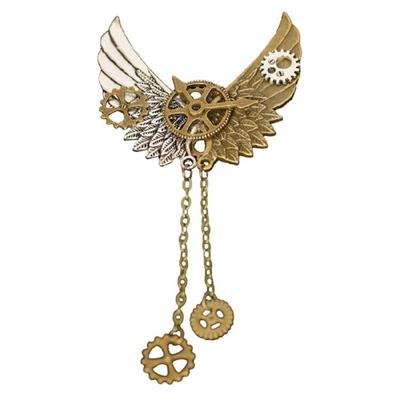 Steampunk didelio dantračio sagė Mechaninis skaros atlapo segtukas Sparnuota grandinėlė Penkiakampiai krūtinės segtukas moterims, merginoms, vyrams