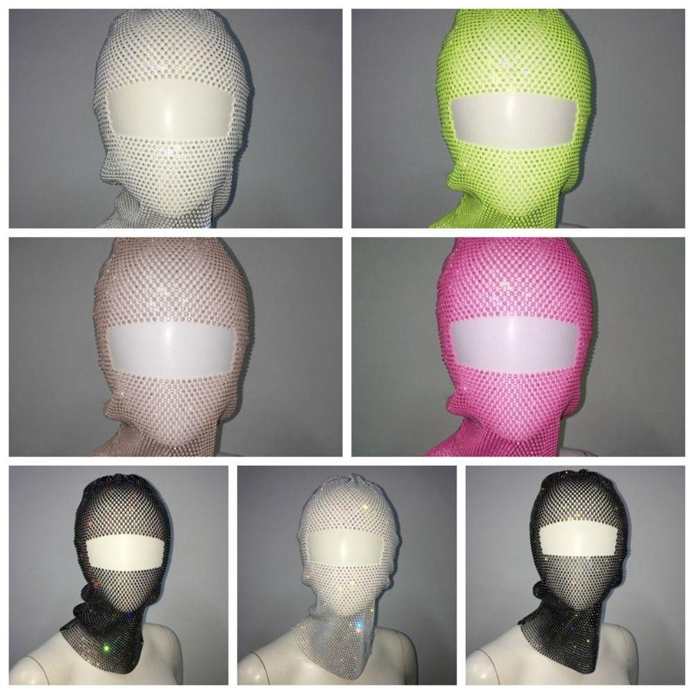 Zircon Rhinestone Head Mask Mesh Mask Turban Hat Elegant Fishnet Headhood Carnival