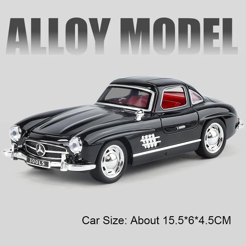 1:32 Scale 300SL Vintage Car Toy Models Alloy Diecast Sound Light Doors Opened Pull Back Rubber Tires for Kids Birthday Gifts