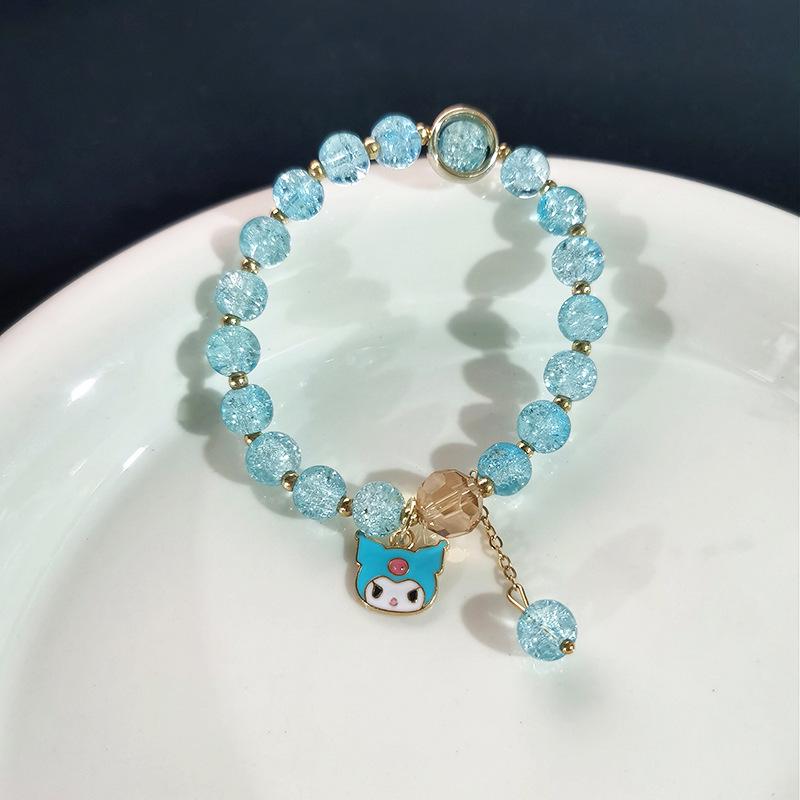 Sanrio Christmas Popcorn Crystal Beaded Bracelet - KT Cat & Kuromi Cartoon Design for Women, Perfect Gift for Besties