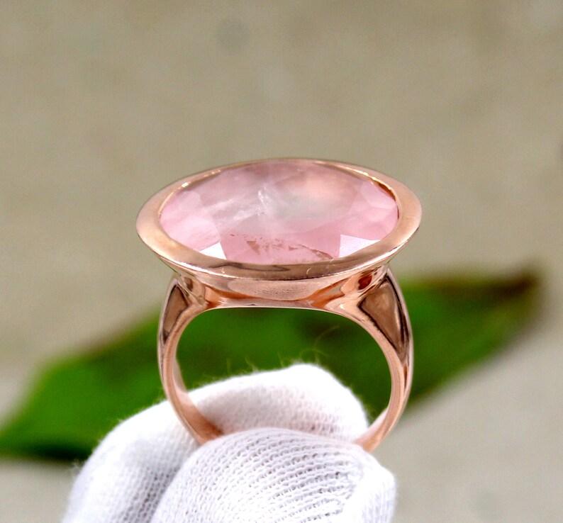 Rose Quartz Round Gemstone Handmade Ring, Solid 925 Sterling Silver, Rose Gold Ring, Birthday Jewelry, Ring For Women