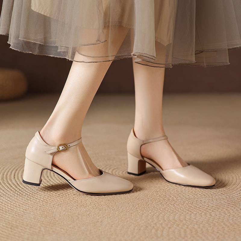 Krazing Pot Pelle Vera Punta Tonda Tacco Sottile Scarpe Estive Monocolore Taglia Grande 42 Cinturini con Fibbia Donna Scarpe Basse