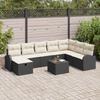 9 Piece Sofa Set with Cushions in Black and Cream Poly Rattan