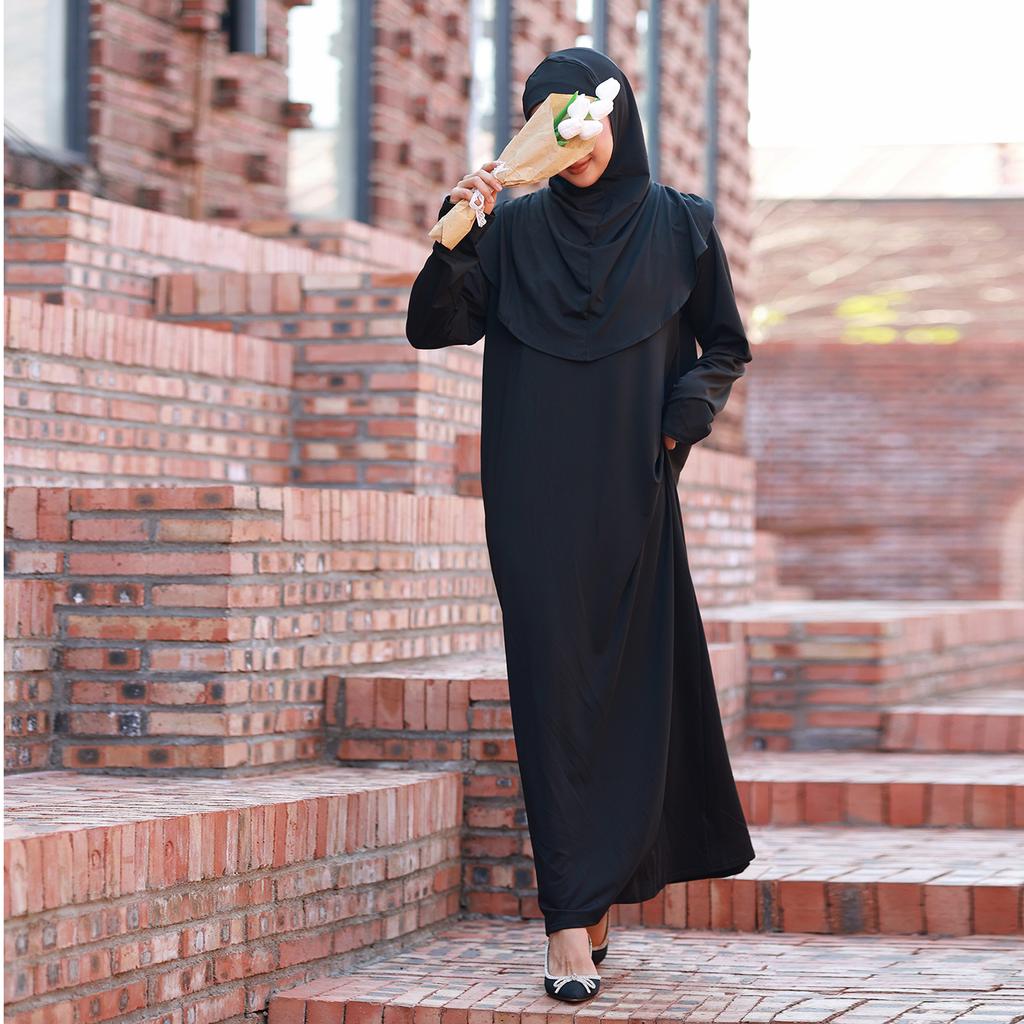 Modest Ramadan Hooded Prayer Dress Muslim Abayas Full Sleeve One-piece Kaftan Women Jilbabs Hijab Dresses Islamic Clothing