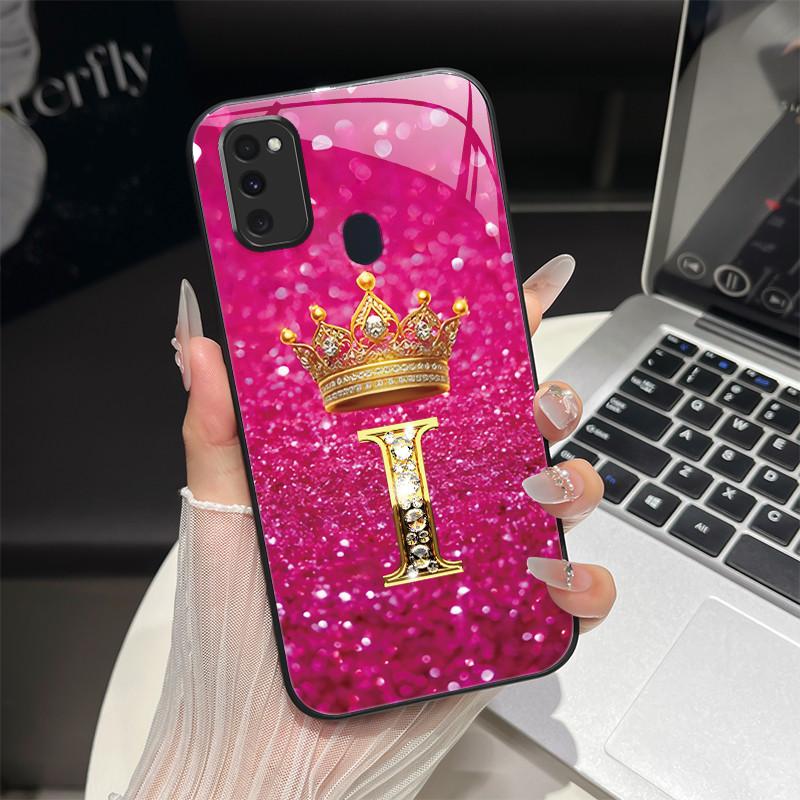 Für Samsung M21 M31 M21S M31S Hülle Modische Buchstaben Hartes Gehärtetes Glas Rückseitenabdeckungen Für Samsung Galaxy M30s M 31 M 21 Handyhülle