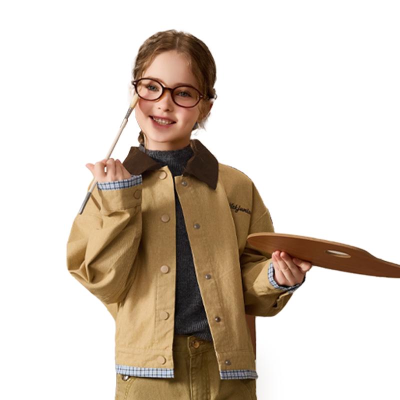 ASK JUNIOR Girls Plaid Color-Block Long-Sleeve Jacket 170