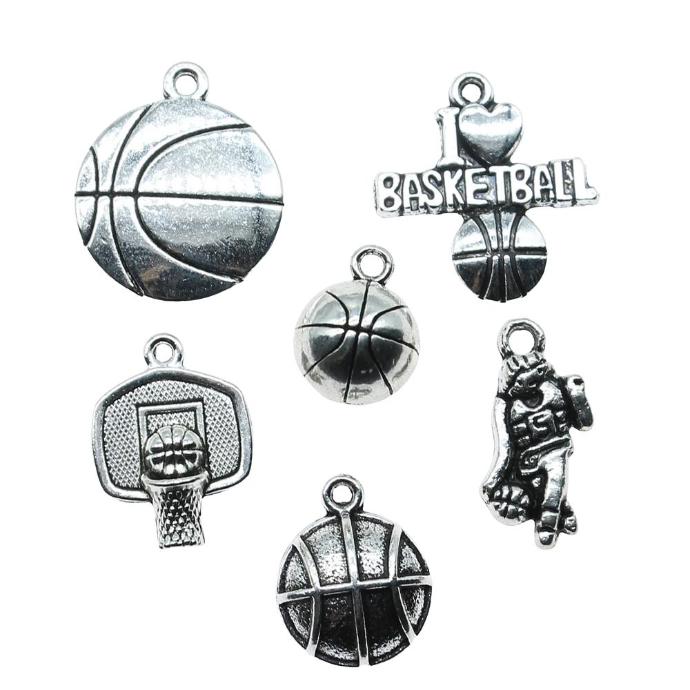 10pcs Basketball Charms Antique Silver Color Basketball Pendant Charms Basketball Charms For Jewelry Making DIY Craft