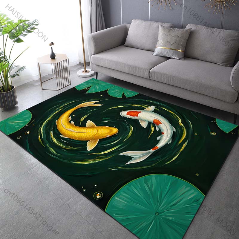Multiple sizes Two koi fish in pond Carpet for Living Room Bedroom Sofa Home Decor Rug Non-slip Floor Mat Luxury Gift