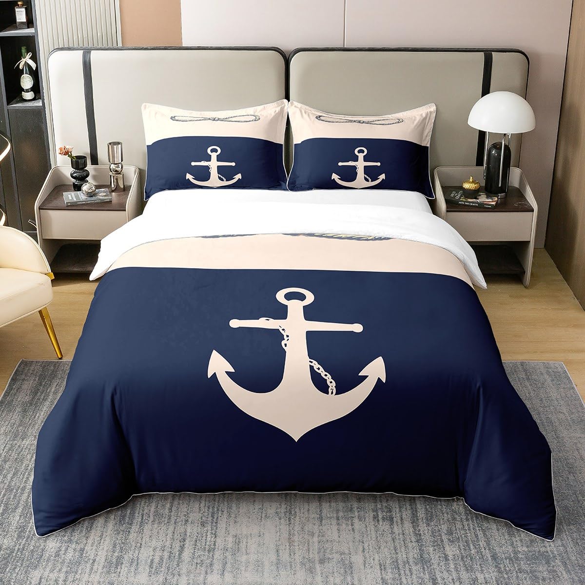 

Anchor Duvet Cover Sets For Teens Adults Queen Quilt Covers Lightweight Down Room Decor 2 Pillowcases 1 Duvet Cover No Comforter EU Single(135*200cm)3pcs