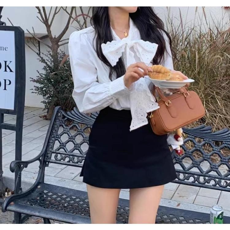 French Style Bow White Shirt Women's Long Sleeve Spring New Style Layered and Sweet Chic Base Shirt