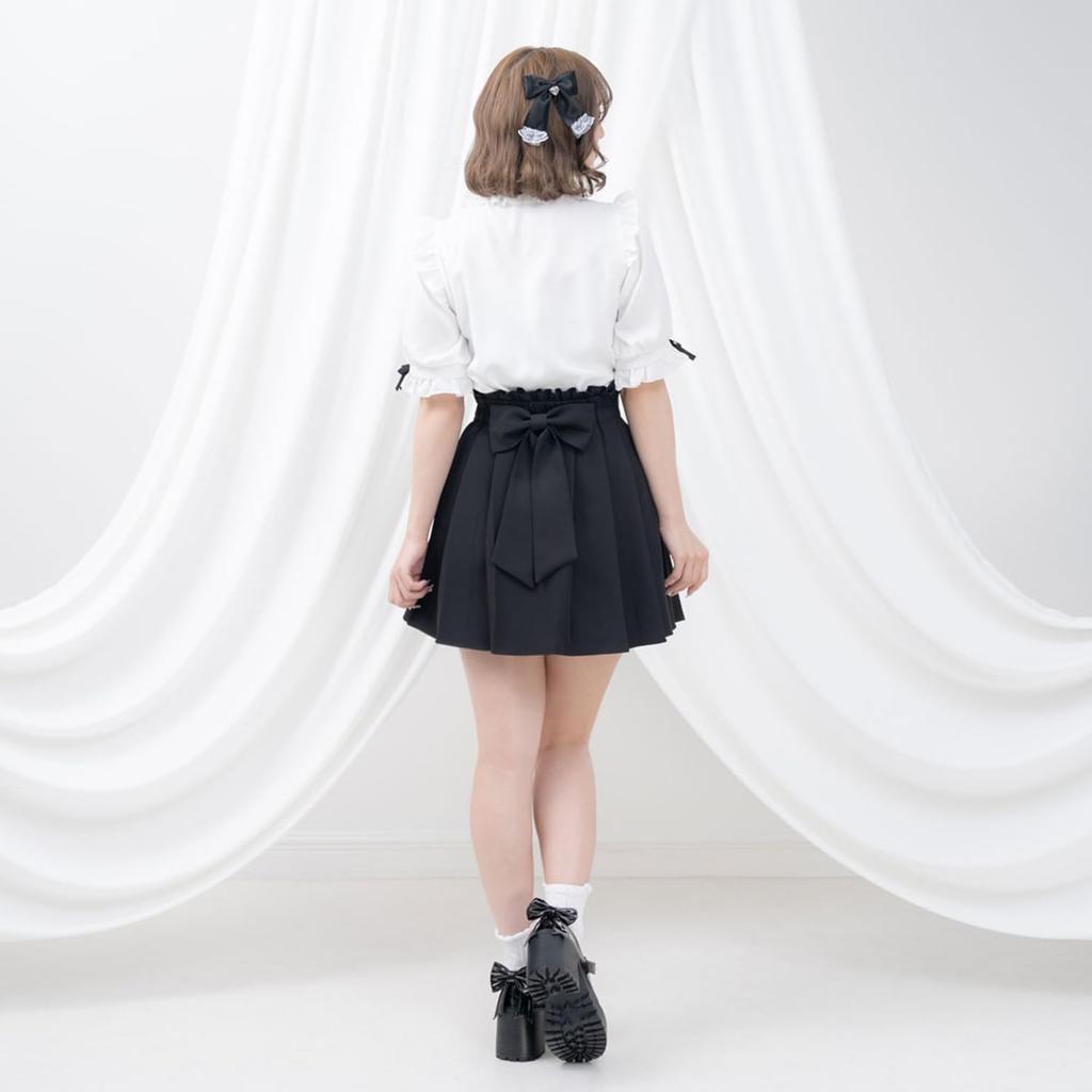 [Yumetenbo] Landmine Clothing [Dear My Love] Women's Big Ribbon Bijou Skirt 533338 Short Blue Gray Yumetenbo