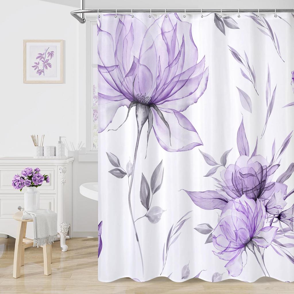 VIKAMA Watercolour Blue Floral Art Shower Curtain Bathroom Wet/Dry Separation Shower Curtain Nordic inspired Home Decor