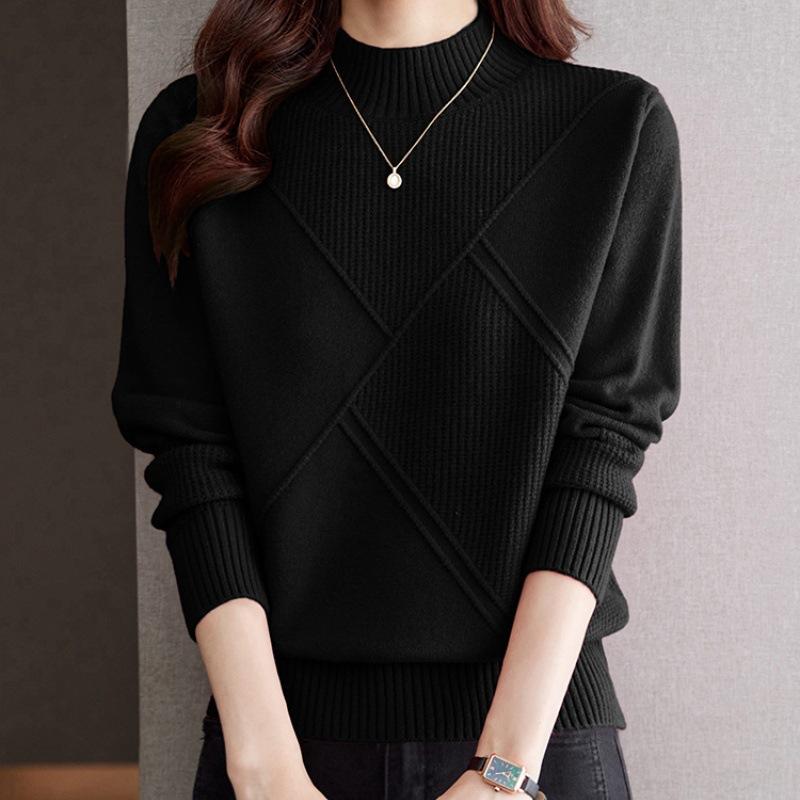 Autumn and Winter Loose Fashion Solid Color Knitted Sweaters Half High Collar Women's Sweaters