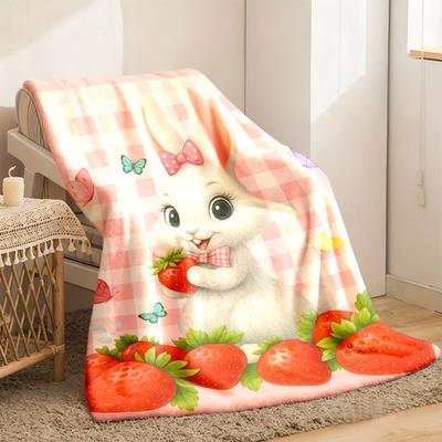 Cozy Cute Rabbit Print Flannel Blanket - Soft Warm Versatile for Sofa Car Office Camping All Season Home Decor Gift Travel