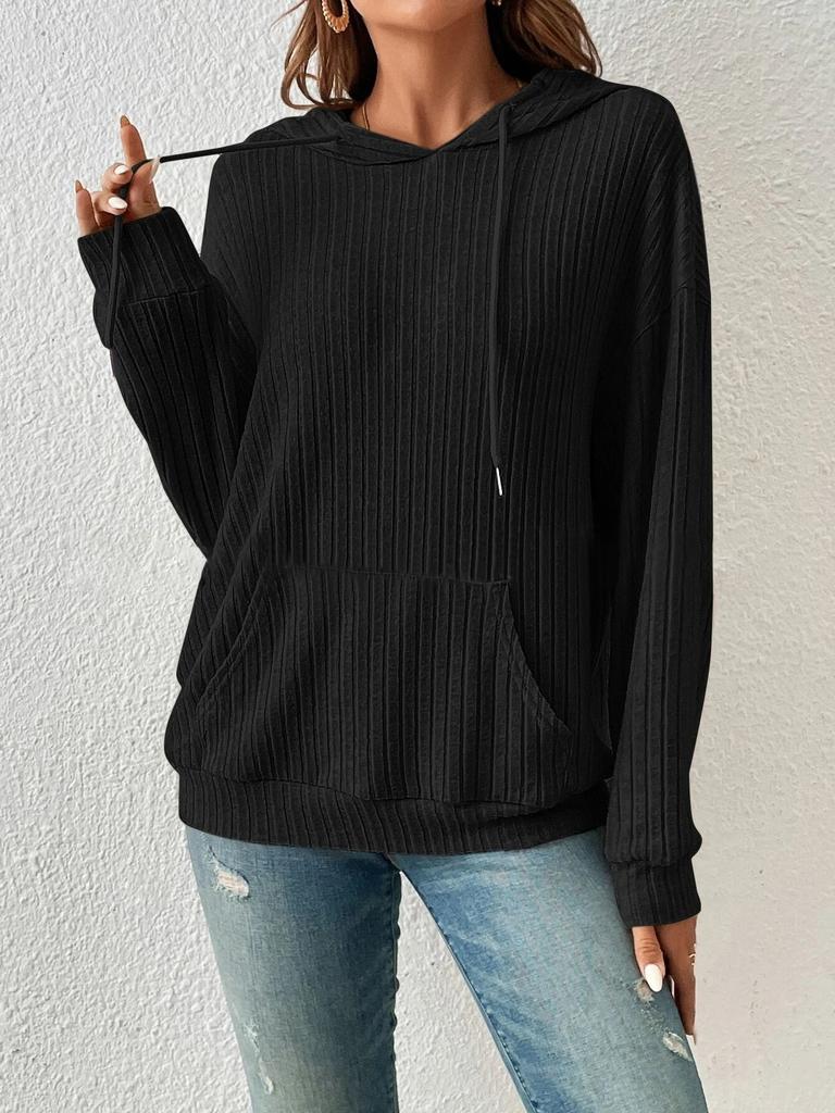 Damen Kapuzenpullover mit langen Ärmeln, Stricktop, A-Linie, lässig, gestreift, mit Tasche, Hoodie 2026 Frühling, tägliches Sweatshirt