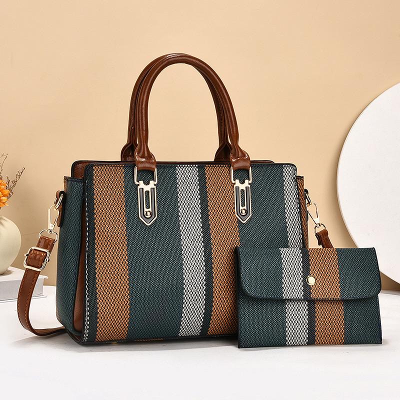 Stylish 2024 Womens Three Piece Woven Tote Bag Set Large Capacity Shoulder Handbag