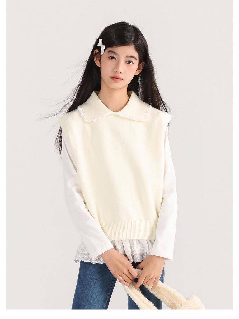Tao Town Mädchen Langarmshirt mit Spitzennähten - Koreanischer Stil Frühling/Herbst Trend