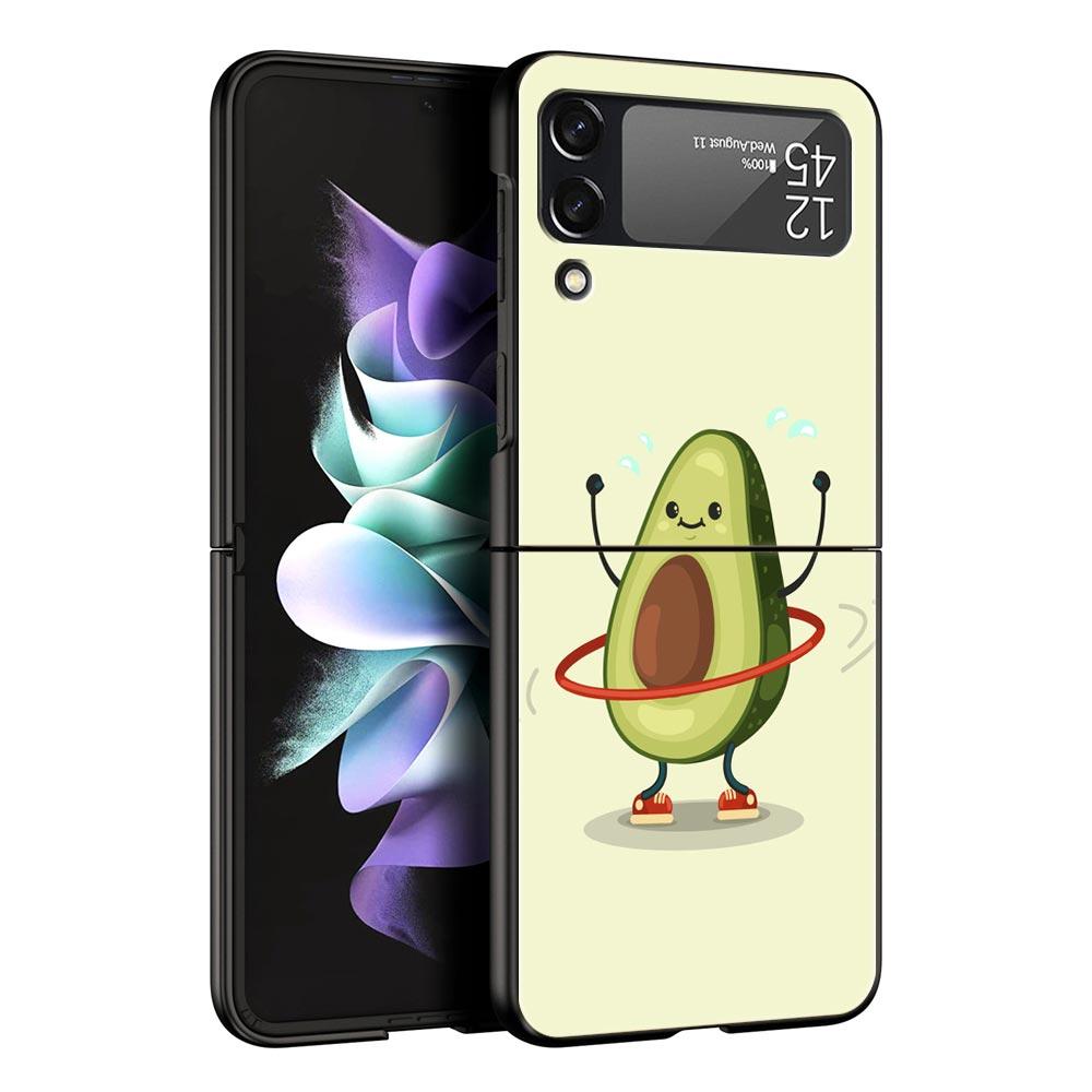 Cute Avocado Baby Yoga Phone Case For Samsung Z Flip3 Flip4 Flip5 Shell For Z Flip 3 Flip 5 4 5G Black Hard Folding Back Cover