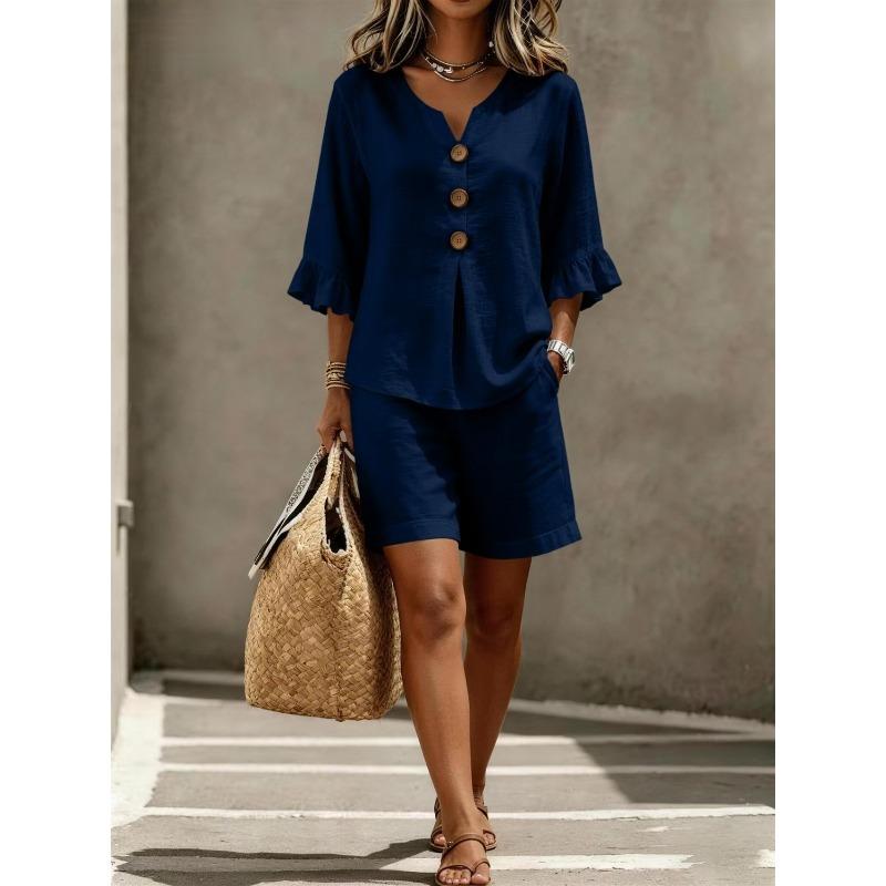 JPNTKY Women's Fashion Casual Short Sleeve V Neck Pants Suits