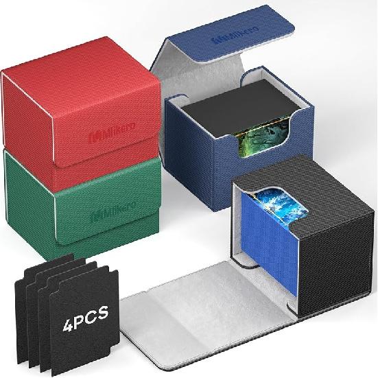Mlikero Card Deck Case for Trading Cards 1800+, Trading Card Storage Box with 10 Dividers and 3 Foam Stoppers, Leather Magnetic Closure Commander