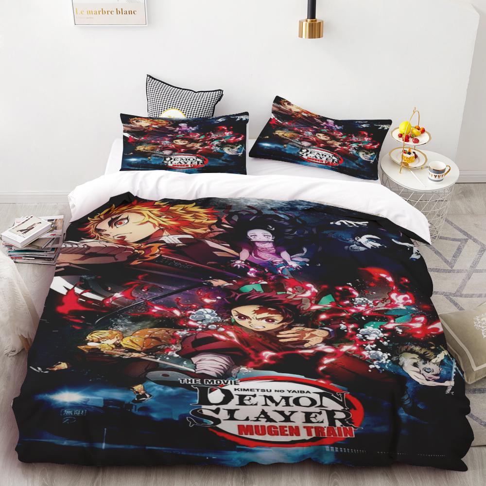 Duvet Covers Demon Slayer Bedding Sets Cartoon Comforter Bed Linen Boys Kids Single Double Size Soft Bedclothes Home Decor Anime
