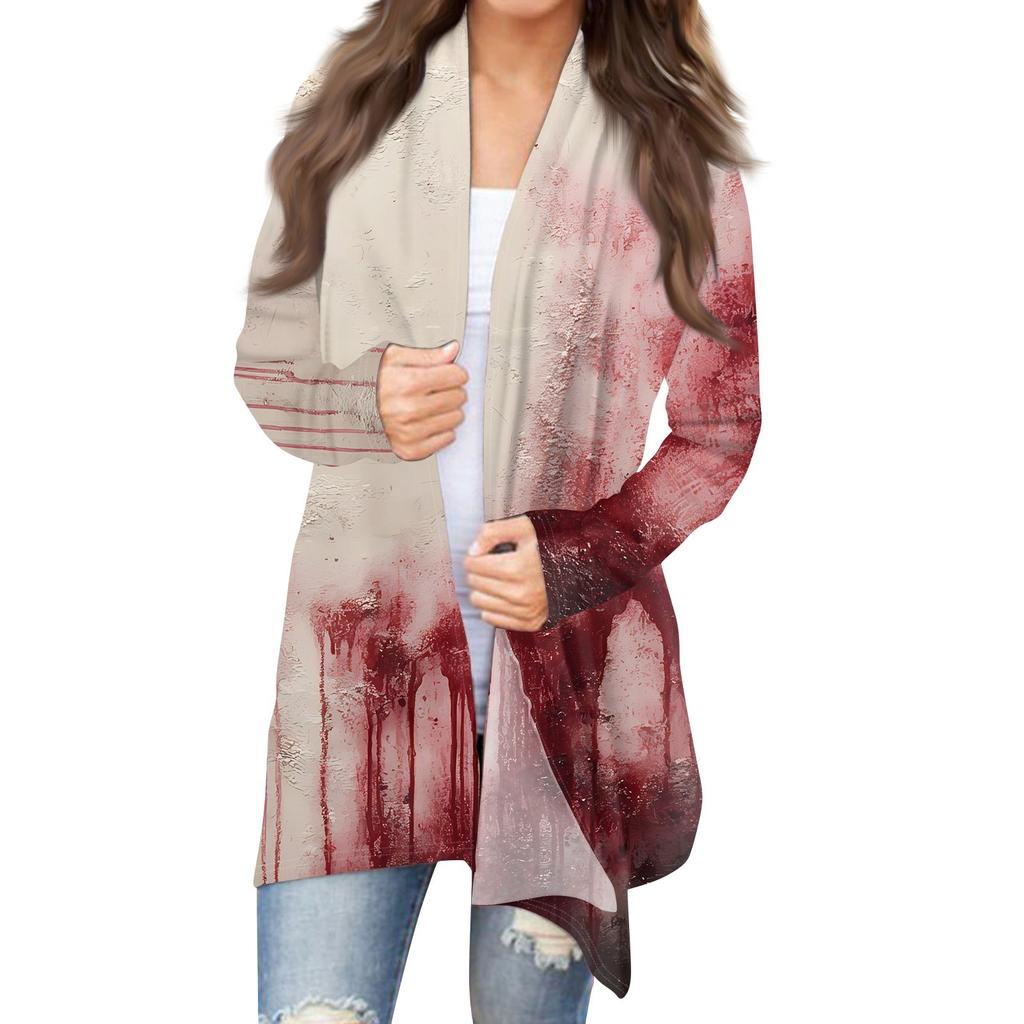 Women's Halloween Print Long Sleeve Front Cardigan Printed Top Lightweight Jacket