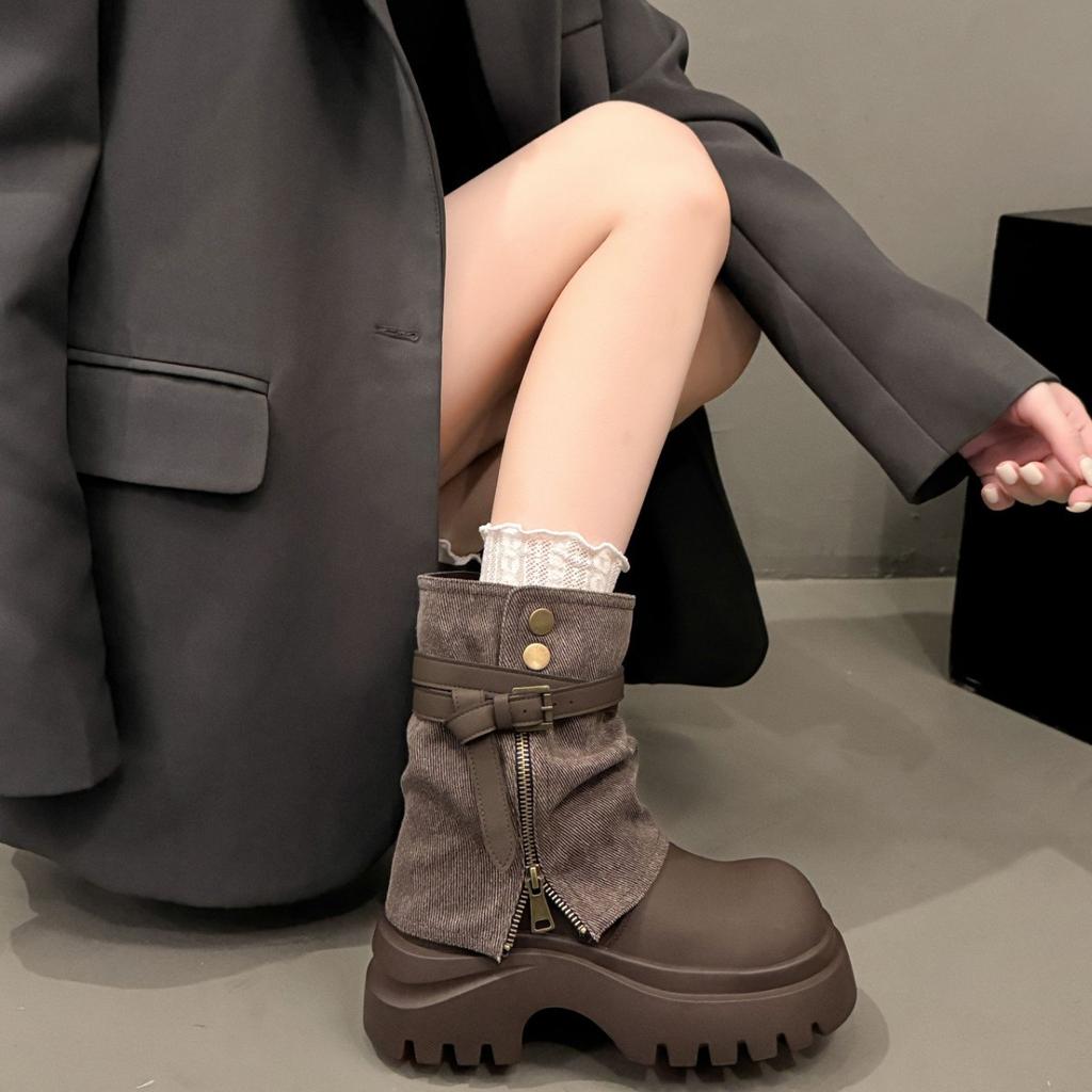 Höjdökande tjocksulade Martin-kängor i brittisk stil för dam 2025 nya höst små byxkängor, smala cigarettformade korta kängor