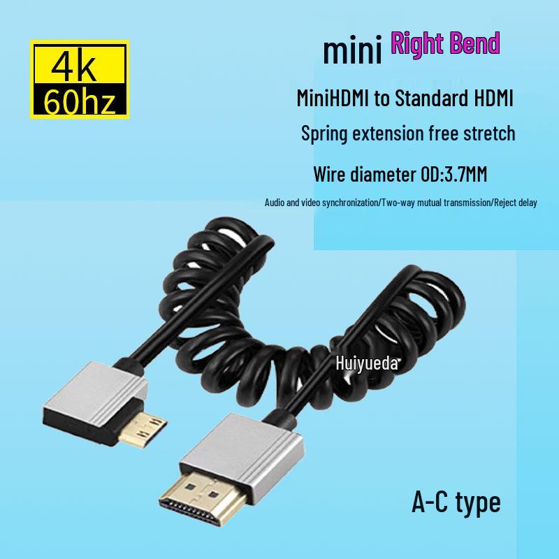 Ultra-thin Retractable HDMI to Mini HDMI 2.0 4K 60Hz Cable for HDTV, Computer, Projector, Camera