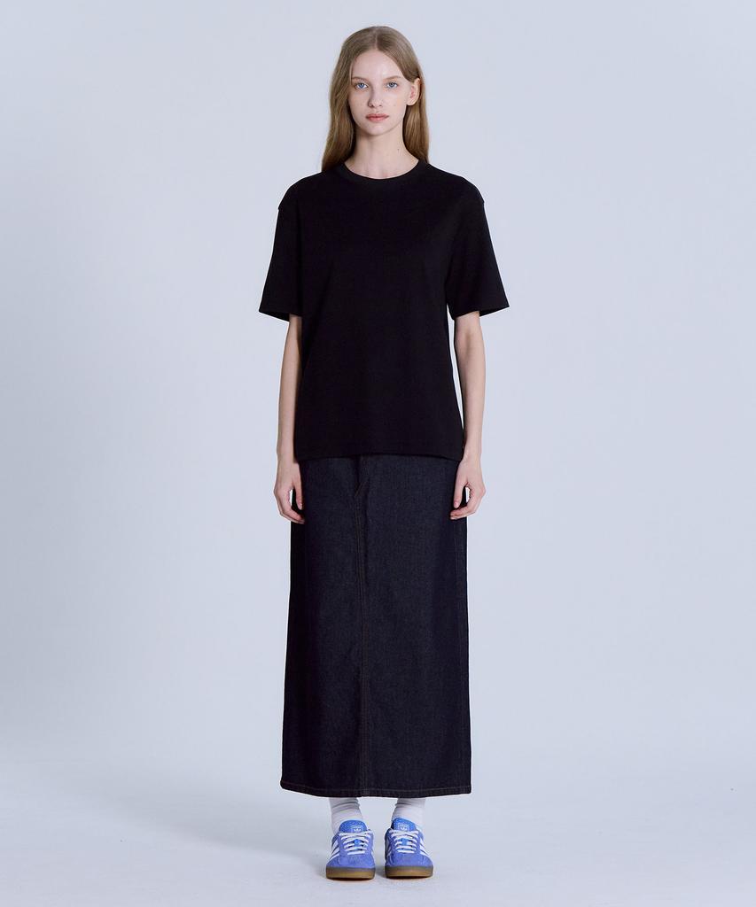 BASIC HOUSE Women'S 40-Count Relaxed Fit Crew Neck Short Sleeve T-Shirt Black Lats0209