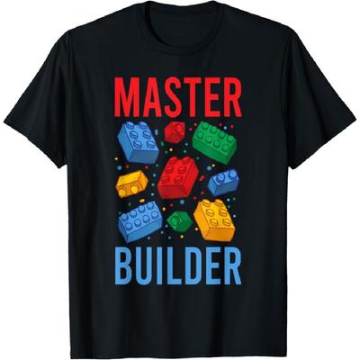 Tricouri Bricks Master Builder, Tricou cu Blocuri de Construcție pentru Bărbați Femei Copii