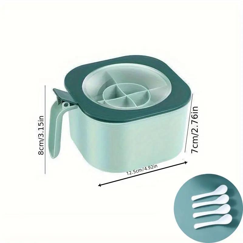 4-in-1 Round Plastic Seasoning Box Set with Integrated Spoons, Salt, Pepper & Spice Containers for Kitchen Countertop Organizer