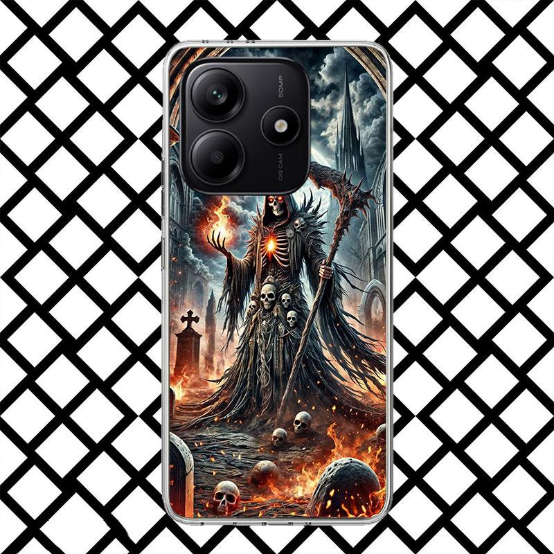 Tod Sensenmann Schädel Sense Handyhülle für Xiaomi Redmi Note 15 14 14S 13 12 12S 11 Pro Plus 11E 11T 11S 10S 5G Weiche Hülle Fu