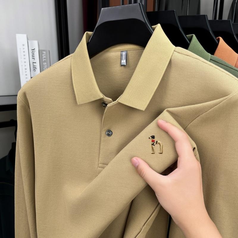 100% Ren Bomull Langermet Herre Poloskjorte Lett Luksusmerke Mote Tegneserie Valpebroderi Business Casual Ny T-skjorte