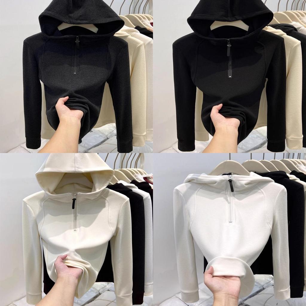 Plain Color Double Sided Fleece Hoodie For Women With Zippered Design For Casual Winter Wear