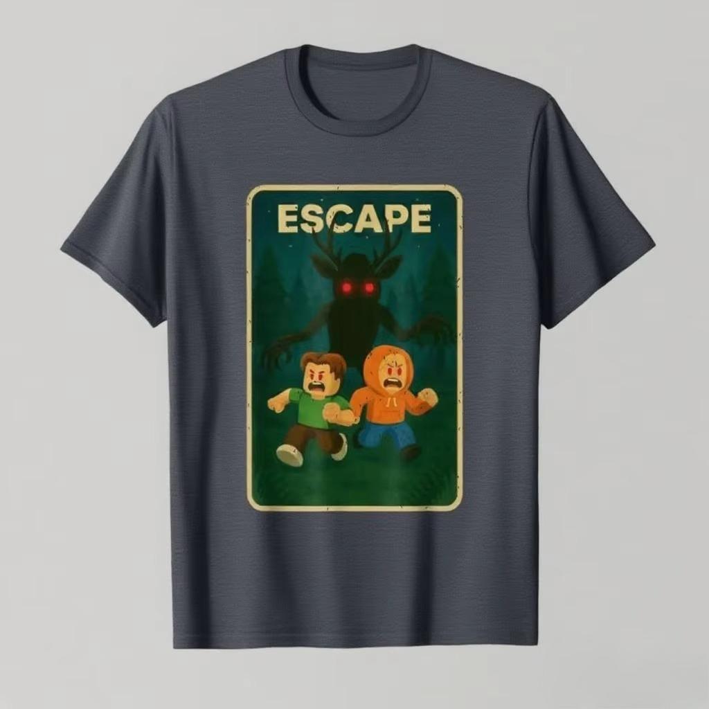 Run - 99 Nights Halloween Gamer Deer In The Forest Kids Meme T-shirt for Men Women 100% Cotton T Shirts Short Sleeve Tops