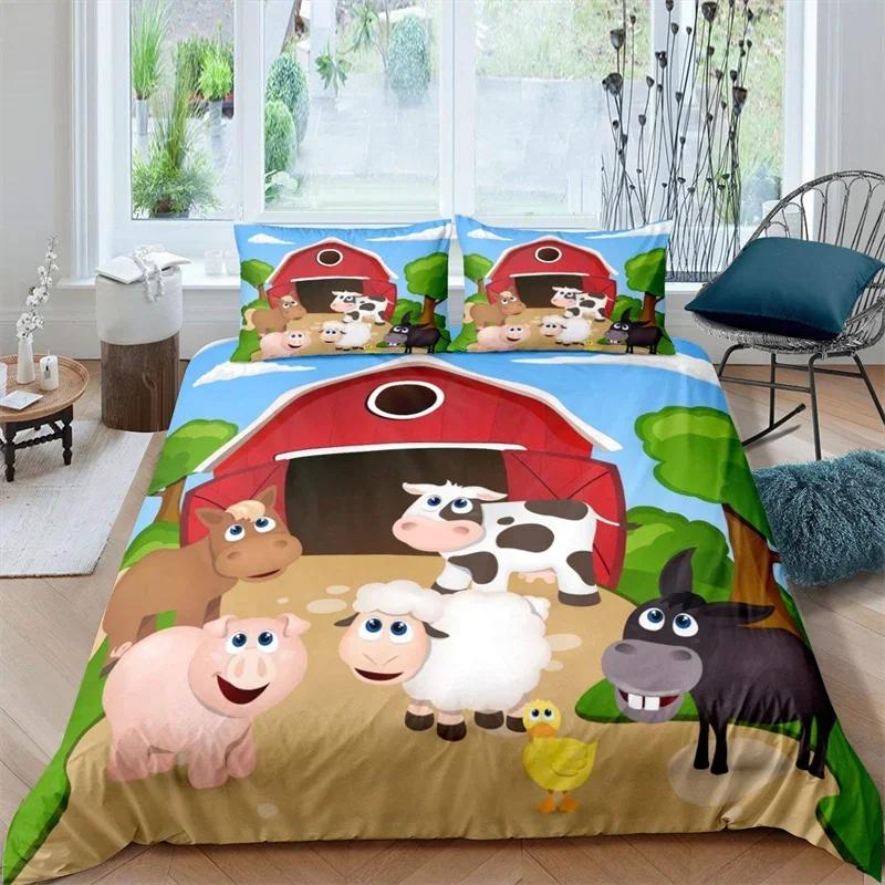Farm Animal Duvet Cover Kawaii Pig Bedding Set Polyester Pigs Floral Comforter Cover Twin King For Teen Boy Girl Gift Room Decor