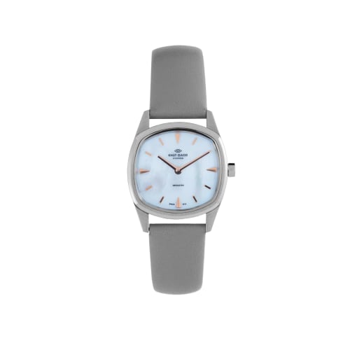 

Knut Gadd HEXAGON Women s Watch with Steel Case, White Pearl Dial, and Gray Leather Strap, 3-Year Warranty