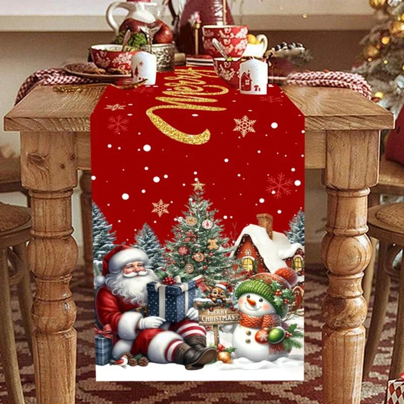 Christmas Santa Snowman Table Runner Christmas Decorations for Home Xmas Party Table Decor Navidad Noel New Year Tablecloth
