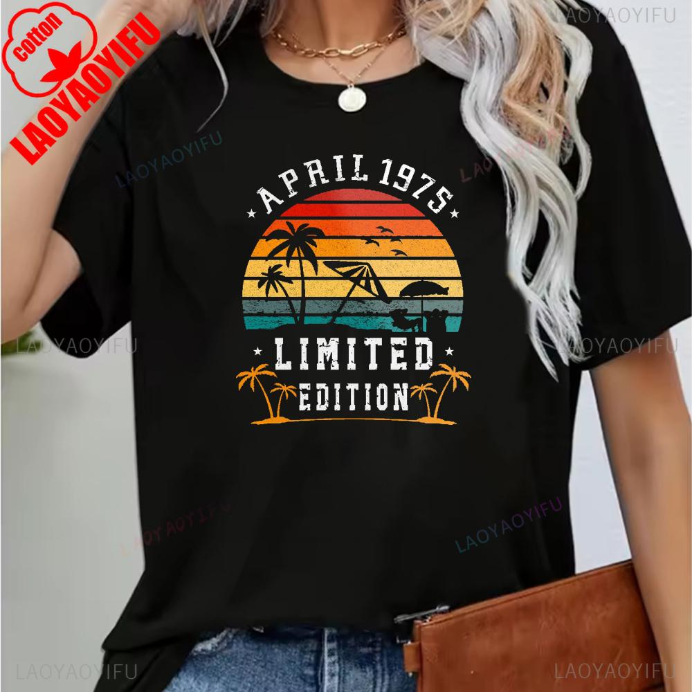 Vintage 1975 Funny 50Th Birthday Gifts 50 Years Old Retro Print T-Shirt Short Sleeve Crew Neck Casual Top for Summer & Spring