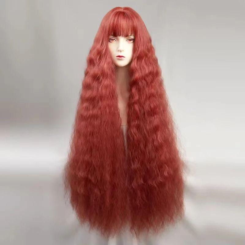 Extra-long Wig with Long Curly Hair, Orange-red and Golden Long Hair. Lolita Wig, Cosplay Headgear 80cm