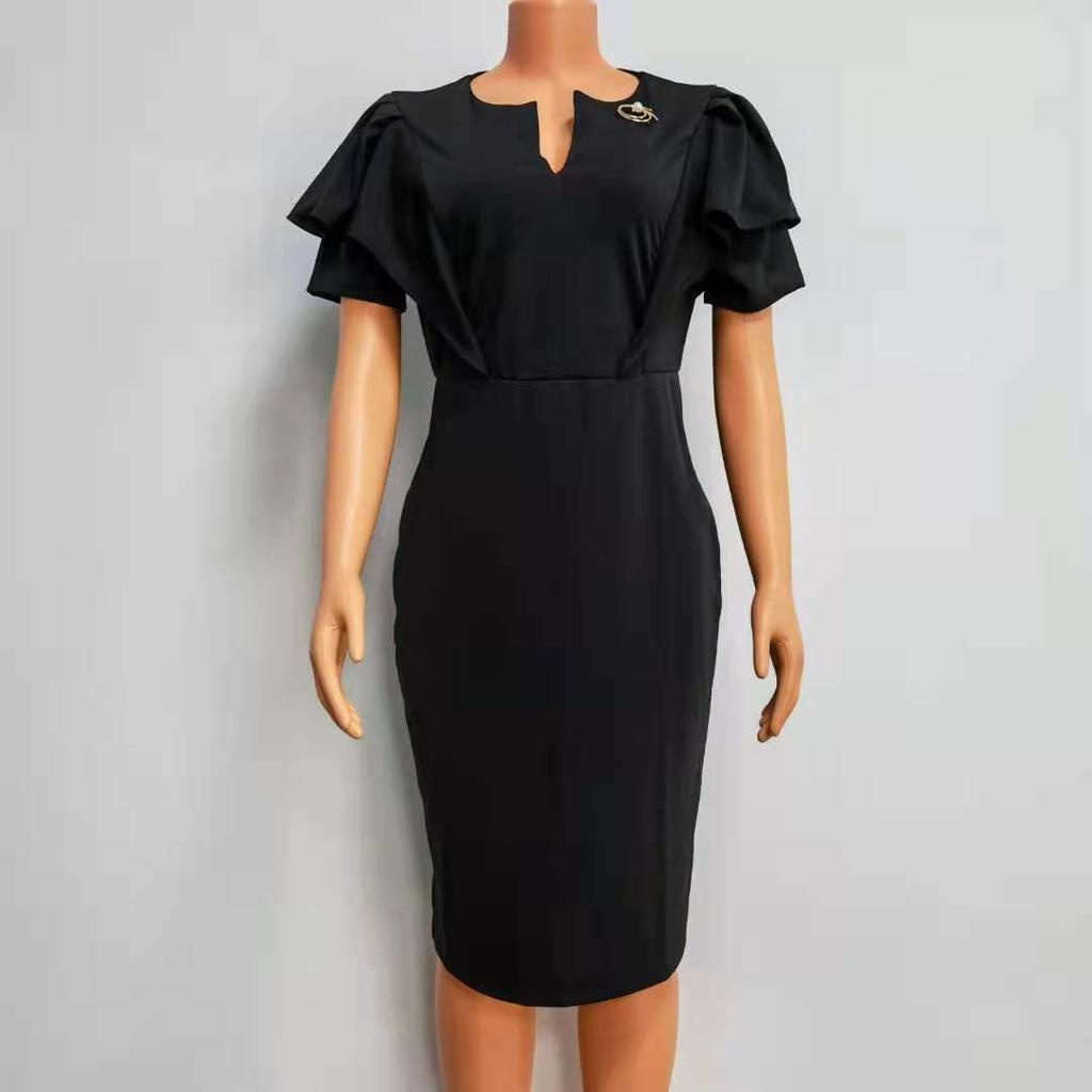 Black clothing new solid color casual dress temperament commuter hip dress