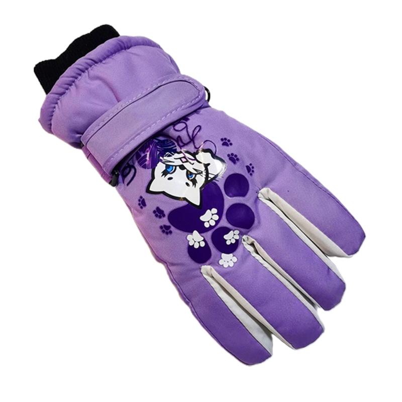 Gants de Ski pour Enfants Hiver Imperméables Motif Dessin Animé Mignon Gants de Neige Chauds pour Garçons Filles Enfants 5-10 Ans