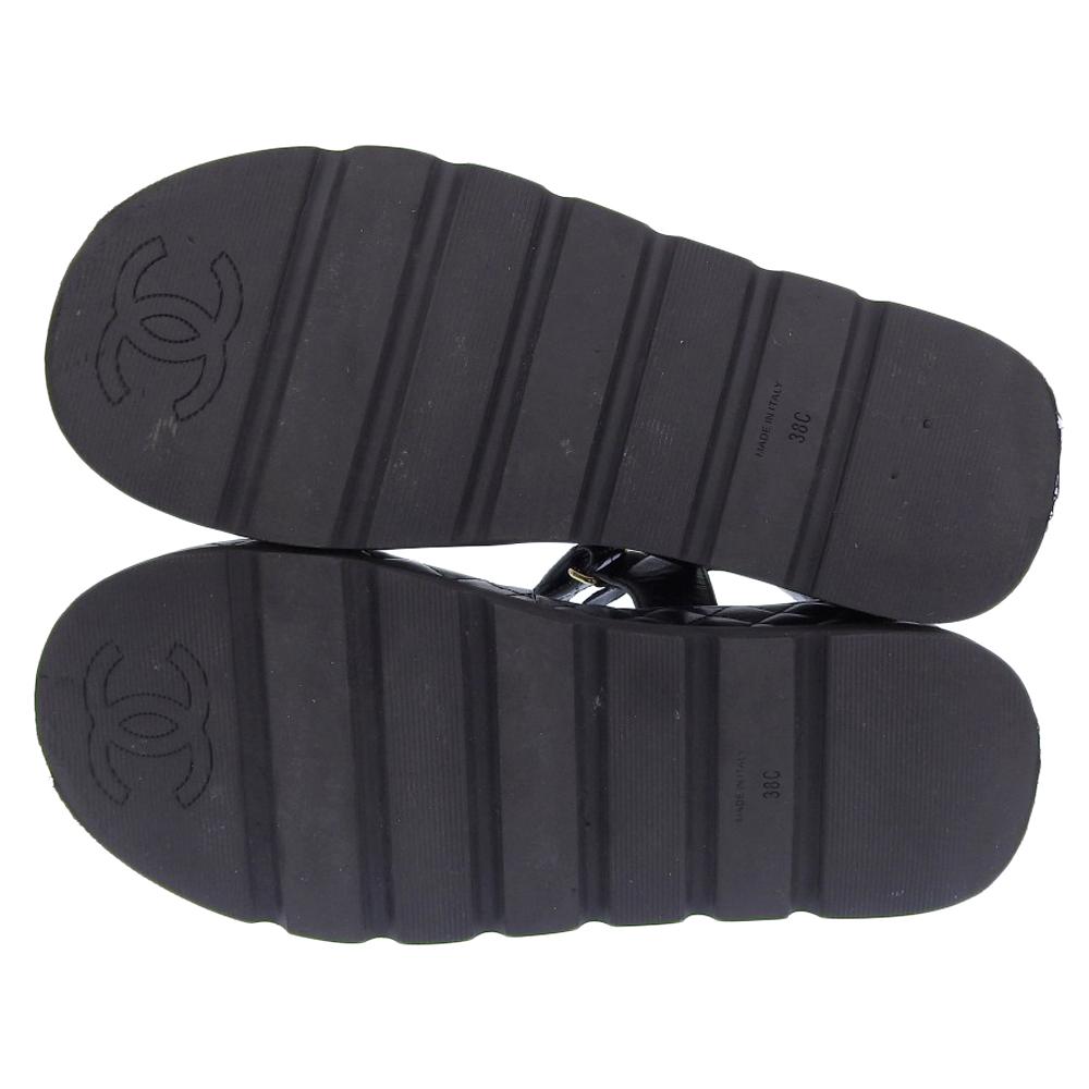 CHANEL Métiers d'Art Collection Leather CC Logos Matelasse Platform Velcro Sandals Women's Size 22A G39143 shoes 38 blackUsed