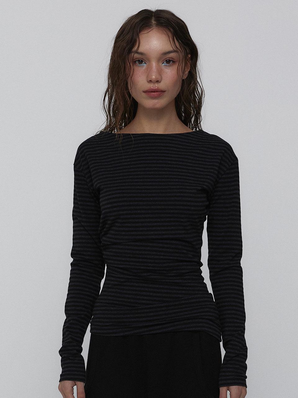 Visus Side Shirring Stripe Top_Charcoal Charcoal