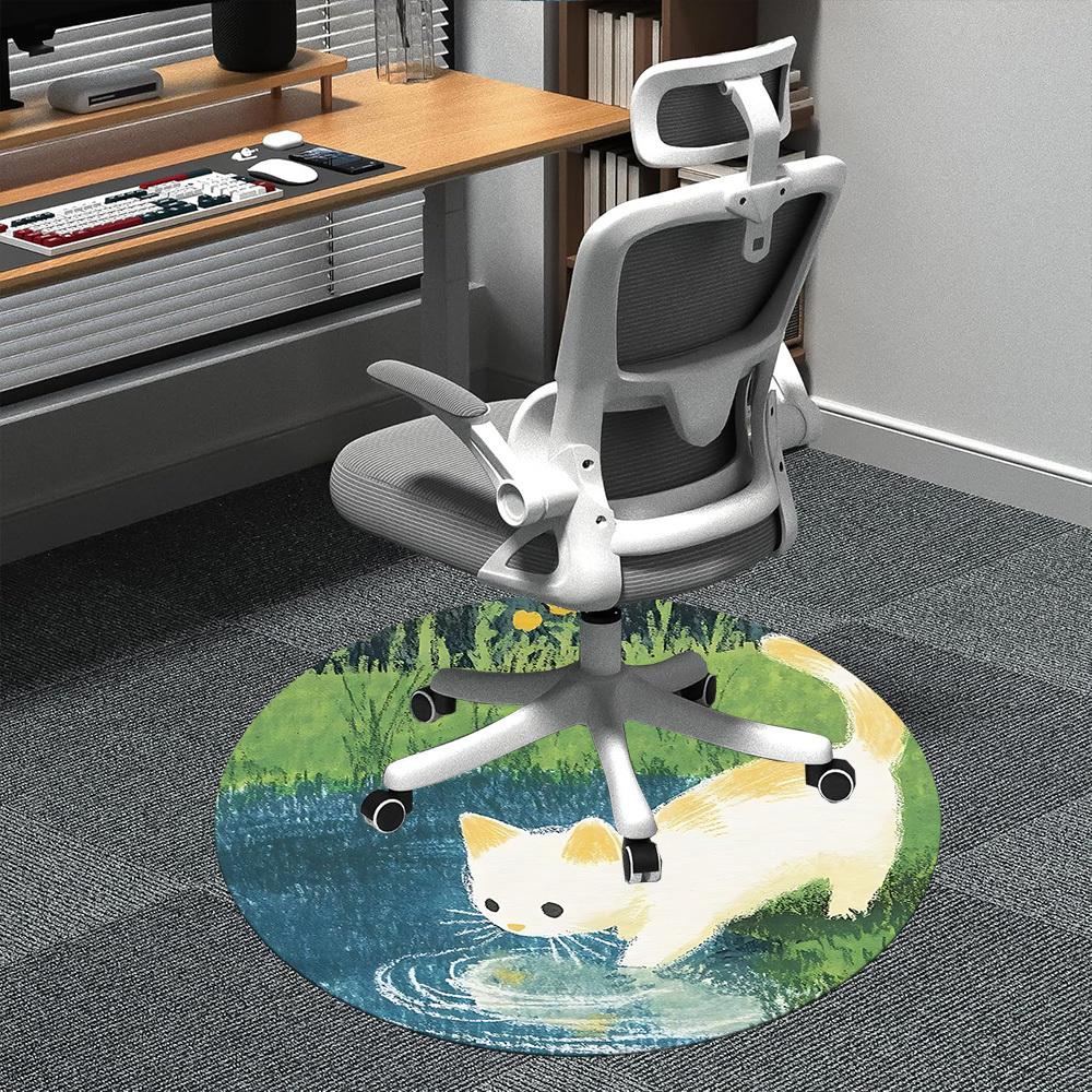 

1PC Cat Pond Office Round Area Rug, Indoor Mat Suitable ForOffice, Under Office Chairs Bedroom Living Room Home Decor, Room Deco f127 80cm by 80cm