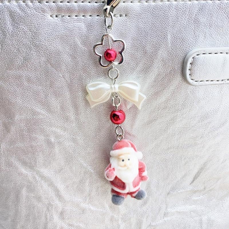 Flocking Santa Clauses Christmas Keychain Star Bowknot Pendant Portable Stocking Stuffers for Kids and Adults Daily Use