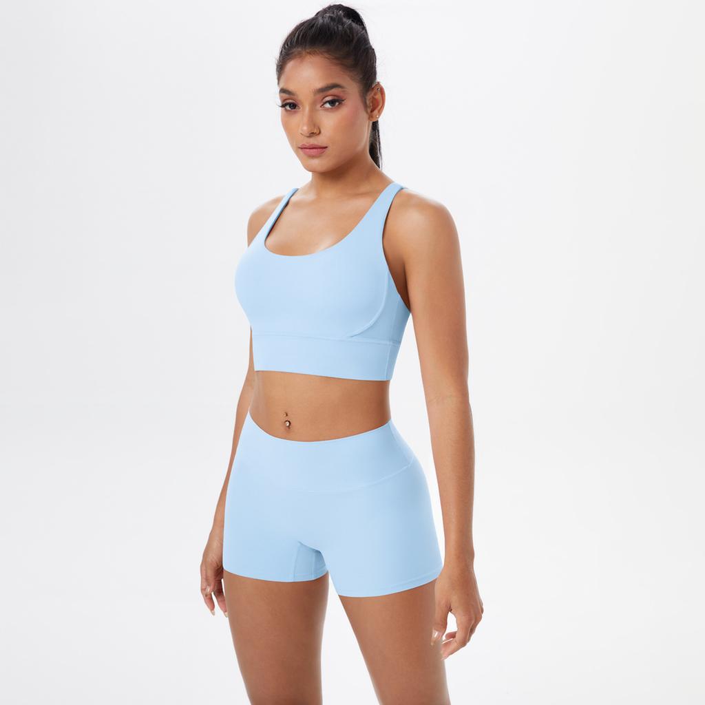 New Naked Matte Yoga Dress Cross Back Sports Bra Set Quick Drying Tight Hip Lifting Fitness Suit Two Piece Set For Women